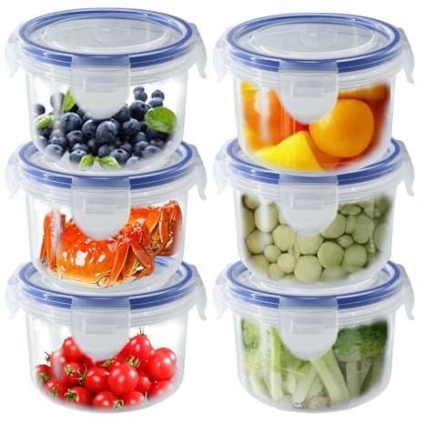 Wanheart 6 Pack 300ML Small Food Storage Container with Lids, Reusable Plastic Sealed Snack Pots,Leak Proof,Stackable small Container Set for Snack,Yoghurt, Fruit Freezer Safe