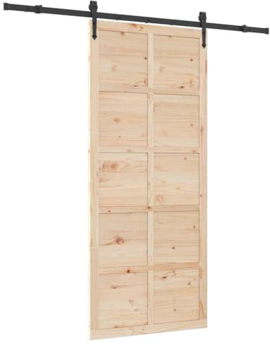 vidaXL Puerta Deslizante Marrón 90 x 208 cm Madera Maciza de Pino, Puerta de Sala, Rectangular, Madera de Pino Rústico, Estilo Granja Deslizante, Tonos Cálidos, Mecanismo de Deslizamiento Vintage