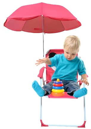 Jlkegfdf Sedia per bambini con ombrello, sedia pieghevole da giardino, a prova di sabbia, portatile, leggera, per viaggi, picnic, parco, cortile, campeggio, piscina, vacanze