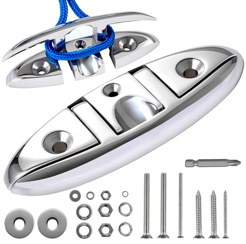 5 / 6 / 8 316 Stainless Steel Boat Folding Cleats，Flip up Dock Cleat for Deck and Boat, 3 Hole Marine Splints with Fasteners, for Dock Line Mooring Accessories, Kayaks, Yachts & Docks (1, 5‘’)