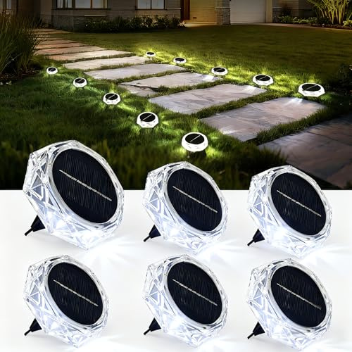 Hqynss Solar Ground Lights Outdoor, 6 Pack Solar Garden Lights IP65 Waterproof, 8 Bright LEDs Decking Lighting with 600mAh Battery for Garden Lawn Patio Yard Landscape (Cool White)