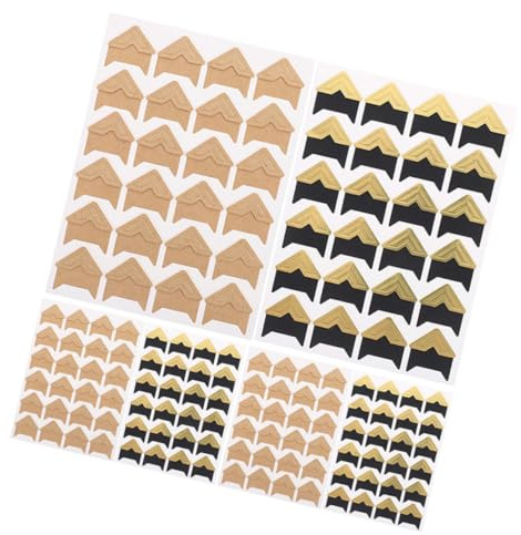 Lurrose Pegatinas Autoadhesivas para Álbumes de Fotos Diy, 6 Hojas 144 Esquinas en Color Dorado y Kraft, Suministros para Scrapbooking y Rincones para Montaje de Fotografías, Ideales