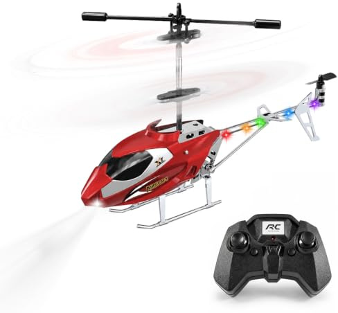 Hengrongshen Helicóptero teledirigido de repuesto de doble cabeza 2,4 GHz, 3,5 canales, mantenimiento de altitud, con tiras LED de colores, juguete para niños a partir de 6 años (rojo)