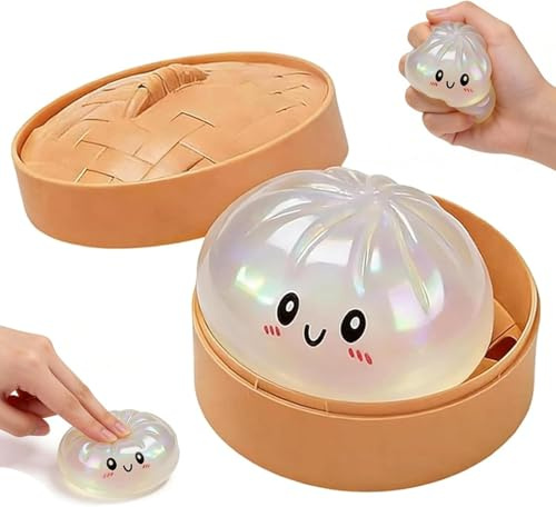 ZUMME XXL Squishy Dumpling Baozi Anti Stress, 1 pezzo in Bianco, 9,5cm Gioco Anti Stress Morbido con Scatola Vapore, Palla da Impastare Super Morbida, Regalo Bambini Adulti
