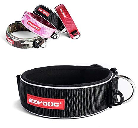 EzyDog Halsband Hund Breit, Breites Hundehalsband für Große Hunde - Neo Wide - Neopren Gepolstert, Reflektierend, Wasserfest (XL, Schwarz)