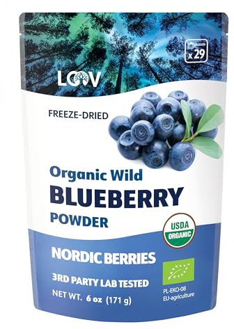 LOOV Polvere di mirtillo selvatico biologico - Scorta per 29 giorni, 171 g, ottima per frappé e colazione, liofilizzata, dall’Europa del Nord, senza zuccheri aggiunti