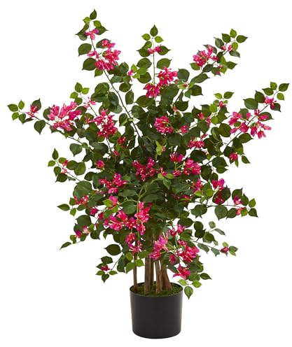 Nearly Natural 42in Artificial Bougainvillea Tree, Faux Flowering Plant With Planter, Indoor Home Office Decor, Low Maintenance, Pink and Green