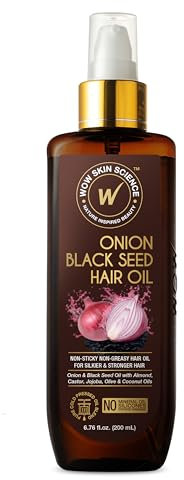 WOW Skin Science Onion Black Seed Hair Oil For Dry Damaged Hair & Growth- Hair Treatment For Dry Damaged Hair With Almond, Castor, Olive, Coconut & Jojoba Oil (Brown, 6.8 Fl Oz (Pack Of 1))