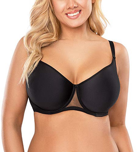 VIVISENCE Bügel BH Damen Glatte Seamless Schalen Gepolsterter Büstenhalter Mit Bügel Klassische BHS Große Brüste Starker Halt, Passt Sich, Schwarz,85H