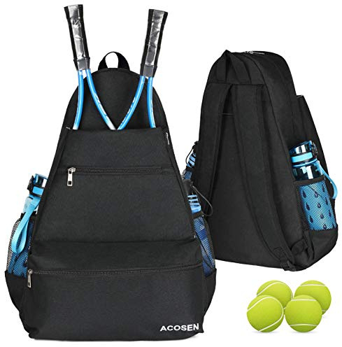 ACOSEN Tennis Bag Tennis Backpack - Large Tennis Bags for Women and Men to Hold Tennis Racket,Pickleball Paddles, Badminton Racquet, Squash Racquet,Balls and Other Accessories (Black)