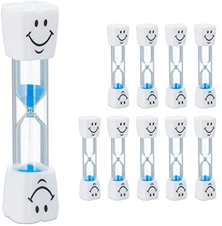 Relaxdays 100 x clessidra lavarsi i denti, per bambini, timer per intonaco dentato, 3 minuti, orologio a breve termine, silenzioso, vetro/sabbia, colore: bianco/blu