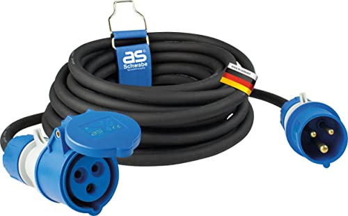 as - Schwabe Camping Verlängerungsleitung 10 m – 230 V / 16 A / 3-polig – CEE Stecker mit Spannungsanzeige - CEE-Kupplung mit Klappdeckel - Wohnmobil Verlängerung - Made in Germany - IP44, 61407