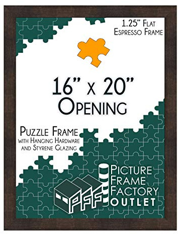 PFFO 16x20 Puzzle Frame, 1.25 Modern Flat Espresso Style, Clear Plexiglass, Strong Backing, Wall Hanging Hardware Included – Display for Puzzles, Art, Posters, or Pictures