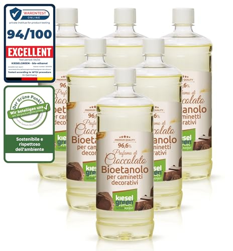 KieselGreen Bioethanolo 6 x 1 litro con Fragranza per Caminetto a Etanolo – Bio-etanolo profumato per Ambienti, molte Fragranze - Profumo per Caminetto a bioetanolo da Interno o da Tavolo S