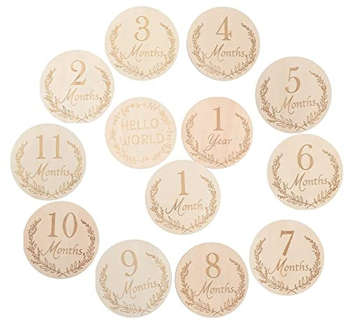 14 Stück Baby Meilenstein Scheiben,Baby Monatliche Holzkarten Meilensteinkarten Baby Holz,für das erste Jahr Foto-Requisiten Geschenk für werdende Mütter & Eltern