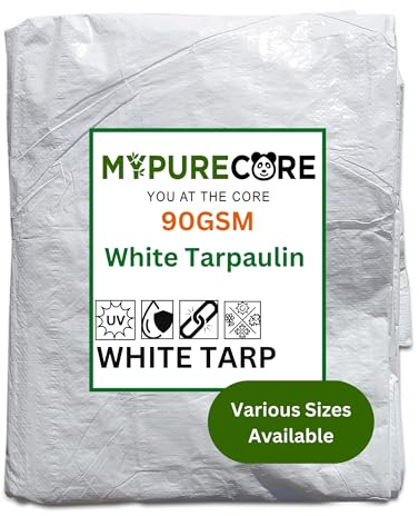 MYPURECORE Heavy Duty White Tarpaulin – Durable, Waterproof & UV Resistant – Versatile Tarp Sheet for Outdoor, Garden, Camping – Large Groundsheet for Pergolas, Sheds, Weather Protection (2m x 2m)