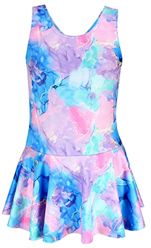 Aquarti Badeanzug Mädchen – Sportlicher Mädchen Badeanzug mit Ringerrücken Print, Farbe: 029B mit Rock/Tie Dye/Blau/Lila/Rosa, Größe: 152