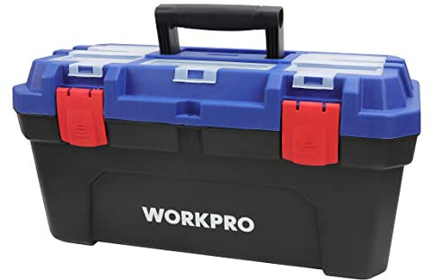 WORKPRO Werkzeugkoffer aus Kunststoff mit Metallriegel, 410, 39,5 x 23 x 23 cm