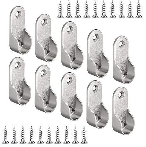 iTYOOS 10 Pièces Supports pour Tubes de Penderie Avec 20 Vis, Nickelé Support Tringle à Vêtements, Penderie Supports Fixation Ovales en Alliage de Zinc, pour Tringle de Penderie