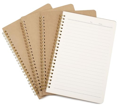 JIANTA 4 Pezzi Blocco Note a Spirale A5, 100 Pagine/ 50 Fogli Quaderni Rilegati a Filo con Copertina Kraft, Foderato Blocchi per Appunti per Ufficio e Scuola