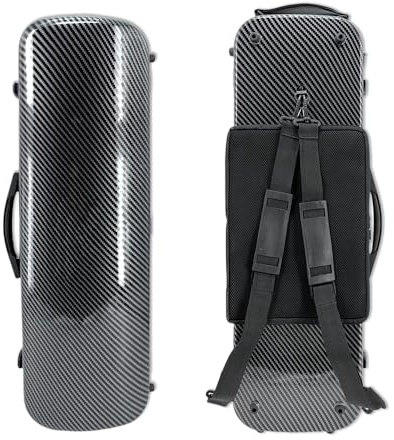 WUQIMUSC Violin Case 4/4 full size Carbon fiber Oblong Hard shell Rectangle violin case Soft padding with Backstraps &Music Sheet Bag (Black)