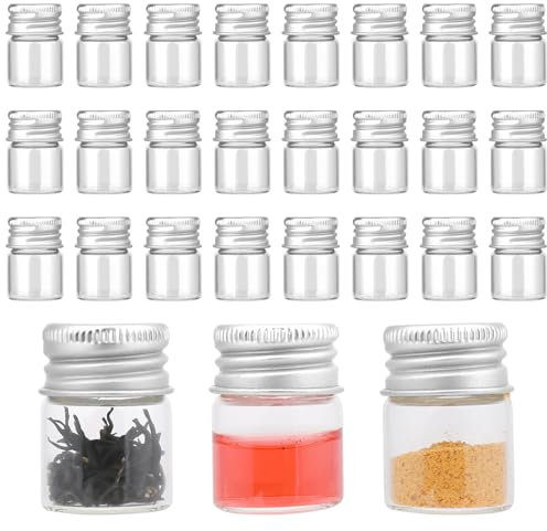 24PCS 5ml Mini Glass Bottles with Screw Caps Empty Transparent Glass Bottles Refillable Cosmetics Container Bottle Small Jars with Lids for DIY Storage Art Craft Decor Makeup Sample Chemicals