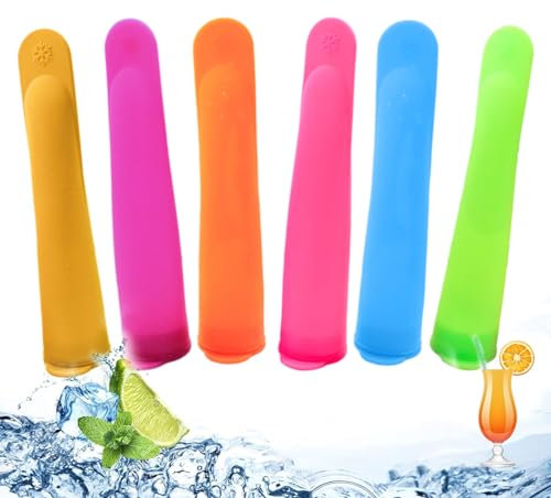 Lot de 6 moules à glace en silicone, moules à sucettes glacées avec couvercle, machine à glace, moules à glace à l'eau, silicone alimentaire, sans BPA, réutilisable (20 cm x 4,3 cm)