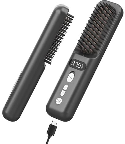 Spazzola lisciante per capelli, 10.000 mAh, pettine riscaldante portatile a ioni negativi con riscaldamento rapido MCH anti-scottatura, 9 impostazioni di temperatura, display a LED, pettine lisciante