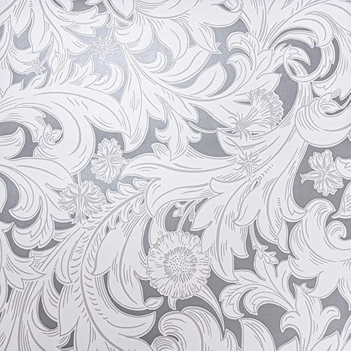 SOPHIE LAURENCE Vintage Floral Damask Wallpaper - Off White Grey with Silver Metallic Accents, Washable and Peelable, Ideal for Any Room, 0.52m x 10.05m Roll