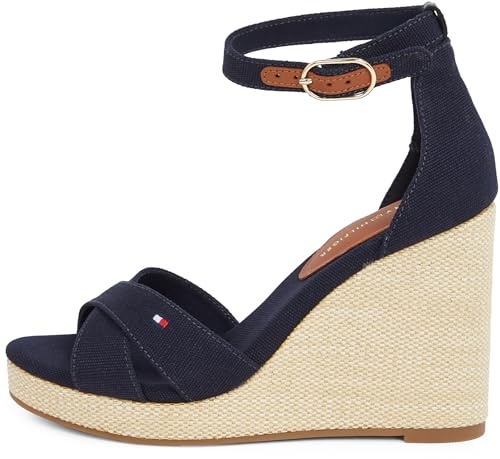 Tommy Hilfiger Sandales à Talon Haut Compensé Femme Flag High Crisscross à Bride Cheville, Bleu (Space Blue), 40