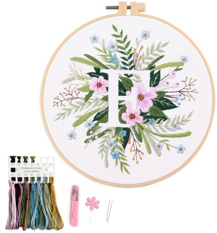 Myfelicity broderikit för nybörjare och vuxna, blommig och bokstavsdesign (406-F)