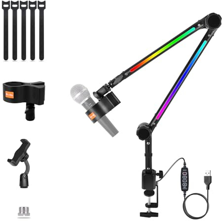 Micfuns ST3 justerbart mikrofonstativ, professionell mikrofonhållare med spindel och adapter för studioprograminspelning, radio, TV-kanaler kompatibel med Blue Yeti-mikrofon (svart) (svart)