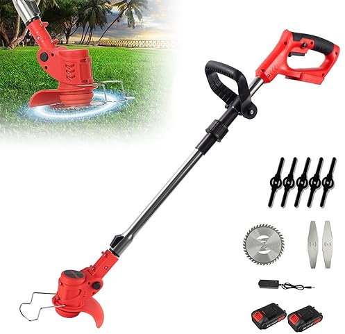 Cortadora de césped eléctrica, 650 W, 21 V, 1300 mAh, cortador de césped inalámbrico, varilla telescópica ajustable, recortadora multiuso silencioso con cargador y (2 baterías)