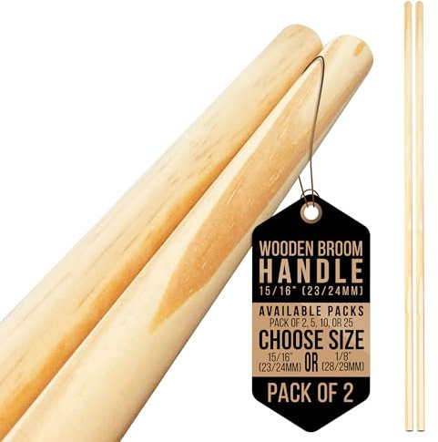 Wooden Broom Handle – Multipurpose Garden Broom Shaft, Mop Handle, Broomstick Brush Pole, Plant Support Wooden Sticks for Garden - 120cm Long Stick (Pack of 2, 15/16 (23/24mm)