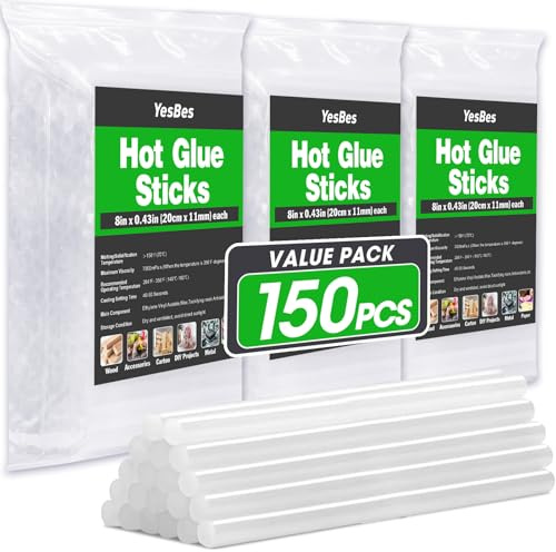 150 PCS Hot Glue Sticks, Full Size 8 Long x 0.43 Diameter Glue Sticks for Glue Gun, Widely Used in Wood, Metal, Glass, Plastic, Floral, Fabric, and More