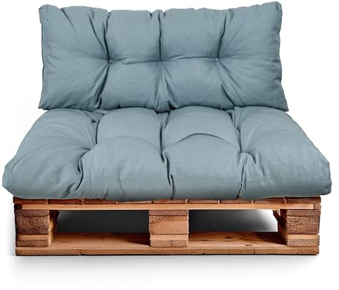 Best Wool Set di Cuscini per Pallet – Cuscino D’assise per Pallet Europei – Imbottitura con Schiuma Granulare Poulirette – Include Cuscino D’assise 120x80cm + Schienale 120x40cm