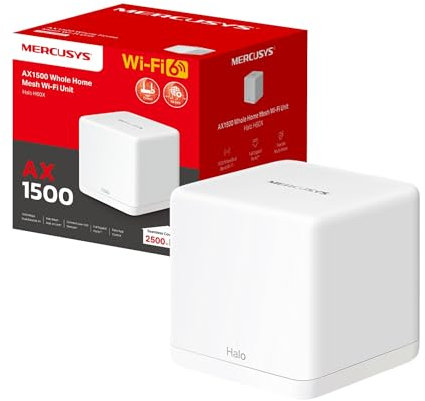 Mercusys Mesh WiFi Router 6 AX1500Mbps, 3 Gigabit WAN/LAN Ports, Parental Control, WiFi Mesh Router and Ap, Connects up to 100 Devices, Coverage up to 230 m², Halo H60X (1 Pack)