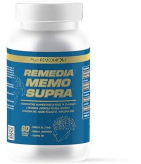 REMEDIA ONE - Memo Supra, Nootropico a base di Guaranà (Tit 22% Caffeina), Bacopa Monnieri, L-Teanina e Rodiola Rosea indicato per Memoria, Concentrazione, Energia Fisica e Mentale - 60 Capsule Vegane