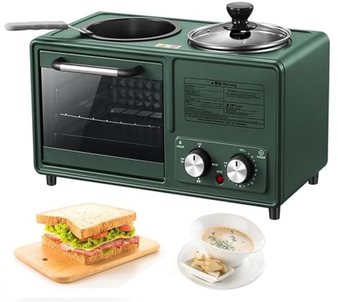 Máquina de desayuno multifuncional, estación de desayuno 4 en 1, 1600 W de alta potencia, con sartén antiadherente y calefacción en las secciones superior e inferior N, ideal para acampar o para el