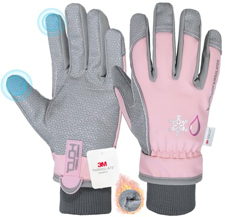 HANDLANDY Guantes de trabajo impermeables aislados, guantes térmicos de invierno para mujer, guantes cálidos y fríos, para nieve, esquí, snowboard, senderismo, pantalla táctil (gris rosa, L)