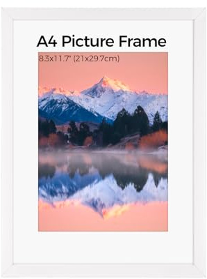 LUOJINYI Marco para fotos A4 (21 x 29,7 cm), formato DIN A4, con vidrio acrílico, en madera, para montaje en pared, horizontal o vertical, para dibujos de niños, obras de arte (blanco)