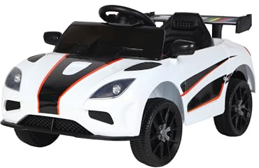 Baroni Toys Voiture électrique pour enfants 6V avec télécommande, musique, lumières LED et siège en similicuir – Voiture électrique 3-5 km/h pour enfants de 1 à 4 ans, style sportif blanche