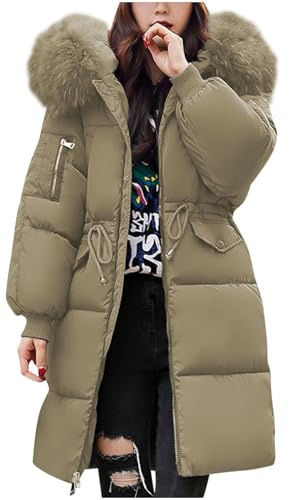 Vinterjackor för kvinnor UK quiltad dunjacka med lång längd för damer lätt vattentät jacka med pälshuva plus size smal trenchcoat varm ytterkläder enfärgad hel dragkedja parkas kappa för kvinnor
