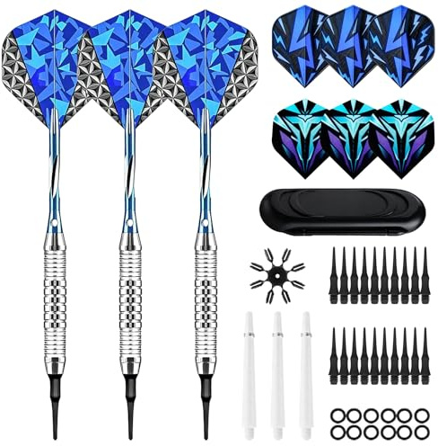 Sporgo dartpilar med plastspets: 3 stycken professionella mjuka pilar set dartpilar för elektronisk darttavla, softdarts dartpilar med 20 plastdartspetsar och anti-lösa gummiringar