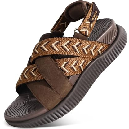 KuaiLu Womens Orthopedic Walking Sandals Comfort Plantar Fasciitis Arch Support Recovery Sport Outdoor Hiking Cushioned Water Waterproof Camping Cruise Golf Boat Slides Adjustable Strap Brown Size 8.5