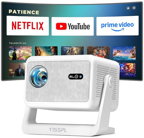 Smart Mini Beamer 4k [Offiziell Lizenzierter APP ] VISSPL 1000ANSI 4K Heimkino & Outdoor Beamer, Autofokus/Trapezkorrektur, WiFi6 Bluetooth Full HD 1080P Video Projektor für Handy/PC