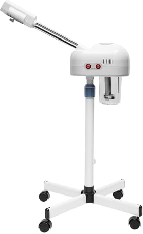 Vaporizador facial, 2 en 1 de ozono, vaporizador iónico con ruedas, sauna facial de 800 W, vaporizador para hidratar y cuidar la piel, envejecimiento de la piel, altura reducida ajustable