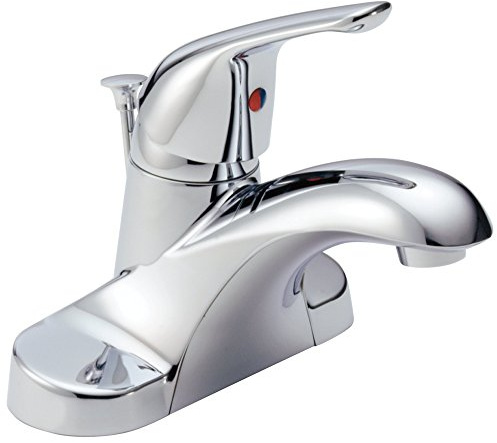 Delta Faucet Foundations Centerset Bathroom Faucet, Chrome 1-Handle Bathroom Faucet, Delta Bathroom Sink Faucet, Metal Push-Pop Drain Assembly, Chrome B510LF