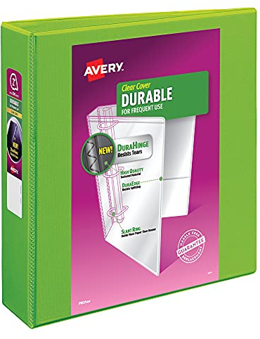 Avery® Durable View 3 Ring Binder, 2 Slant Rings, 1 Chartreuse Binder