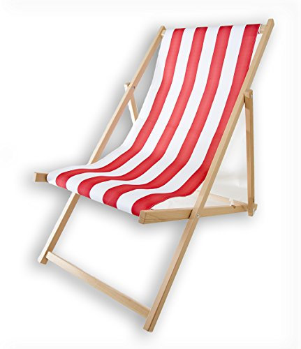 MultiBrands Liegestuhl, Holz, ohne Armlehne, klappbar im Retro Style (Rot)